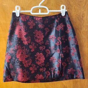 XOXO Floral Brocade Black and Red Mini Skirt 1